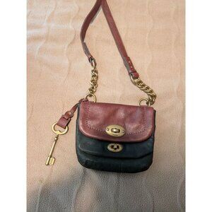 Fossil Mason Double Flap Leather handbag Green/brown